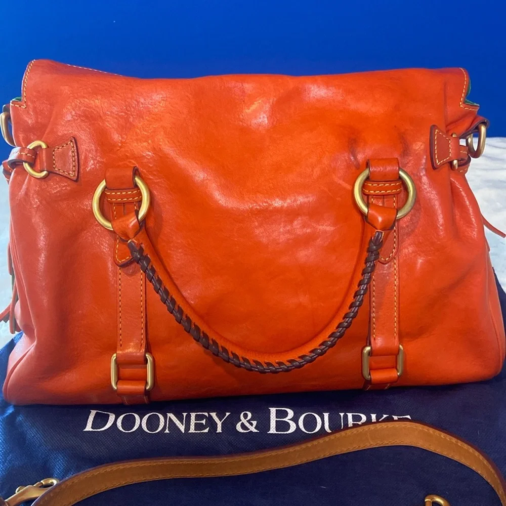 RARE! Dooney & Bourke Orange Florentine Leather Satchel w/Whipstitch Detail EUC! - Picture 3 of 16
